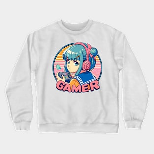 Cute Anime gamer girl Crewneck Sweatshirt